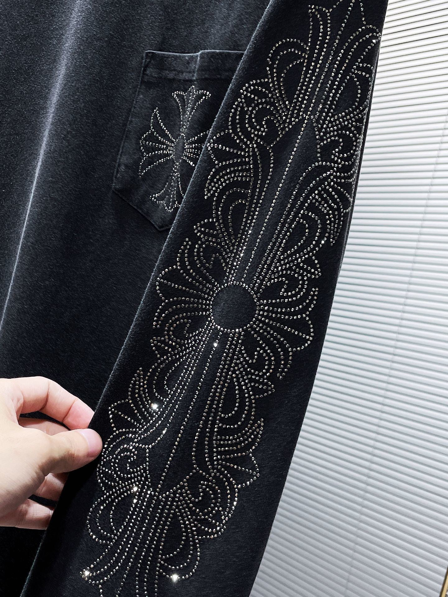 Chrome Hearts Rhinestone Long Sleeve Tee – Cross Logo Black