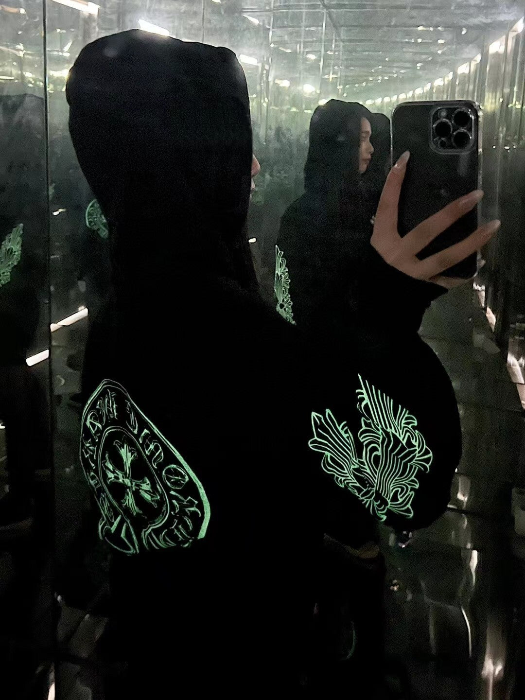 Chrome Hearts Glow Hoodie – Cross Logo Black (Reflective / Glow-in-the-Dark)