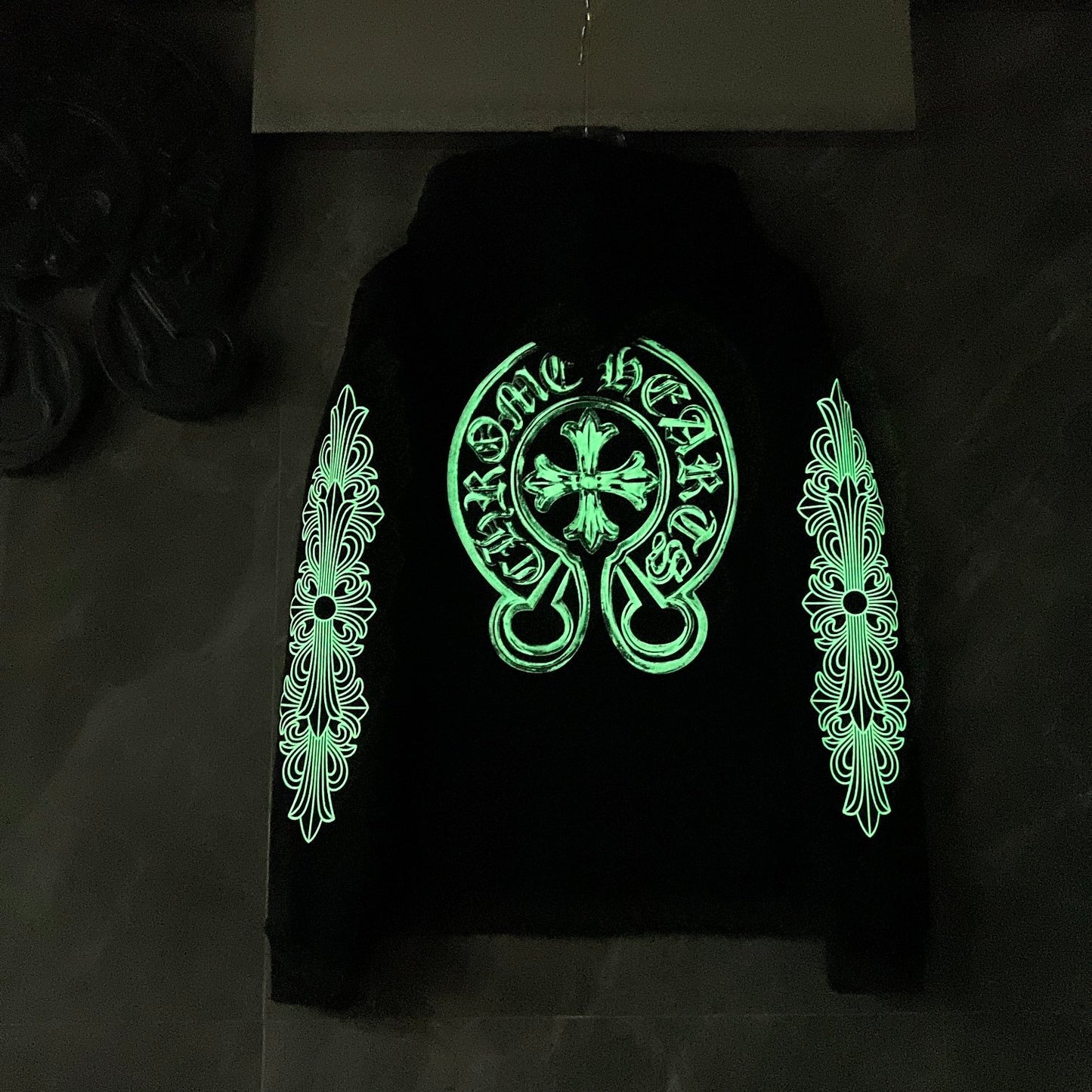 Chrome Hearts Glow Hoodie – Cross Logo Black (Reflective / Glow-in-the-Dark)
