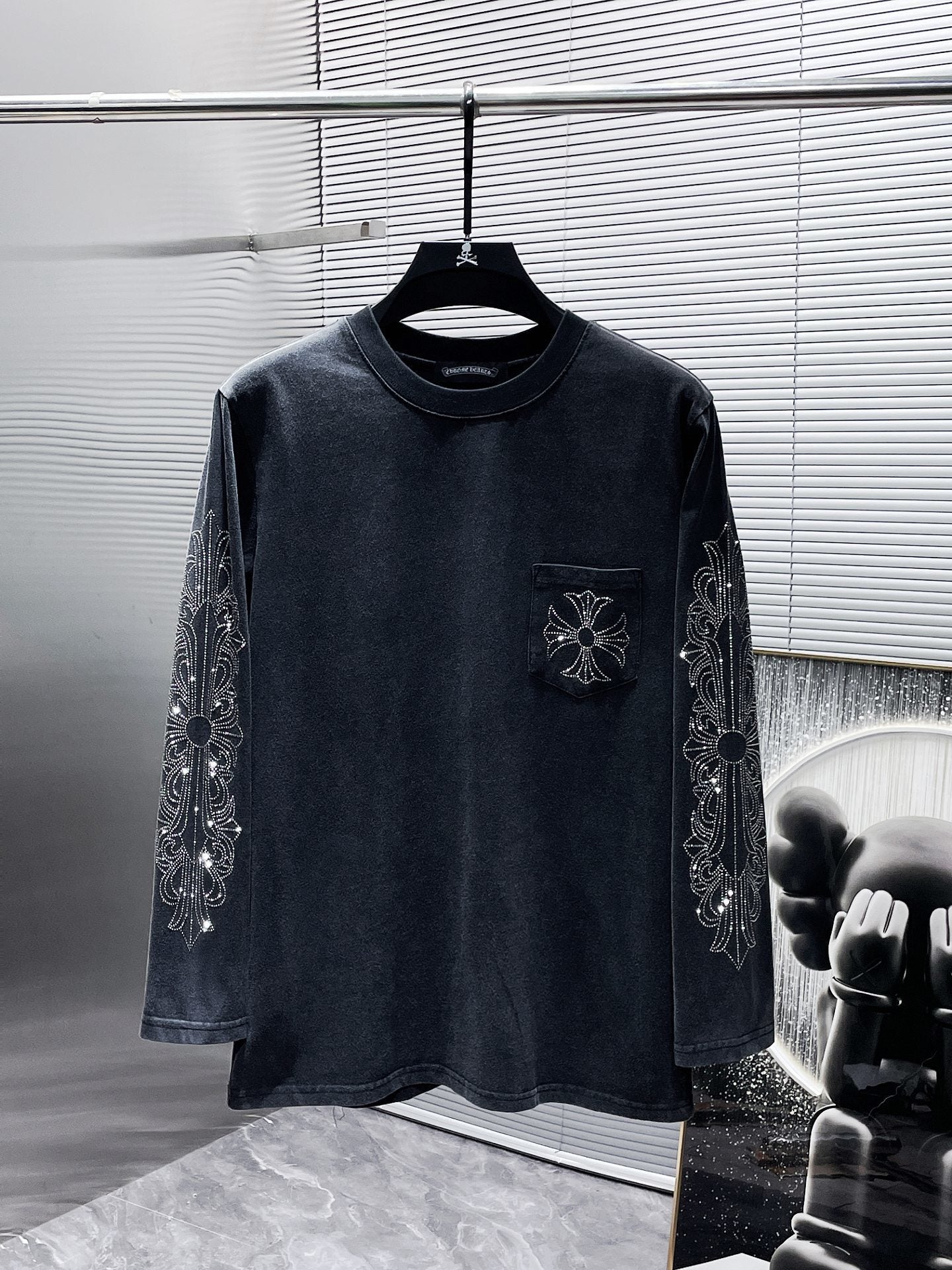 Chrome Hearts Rhinestone Long Sleeve Tee – Cross Logo Black