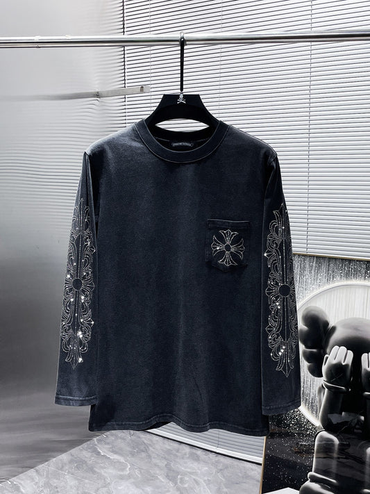 Chrome Hearts Rhinestone Long Sleeve Tee – Cross Logo Black
