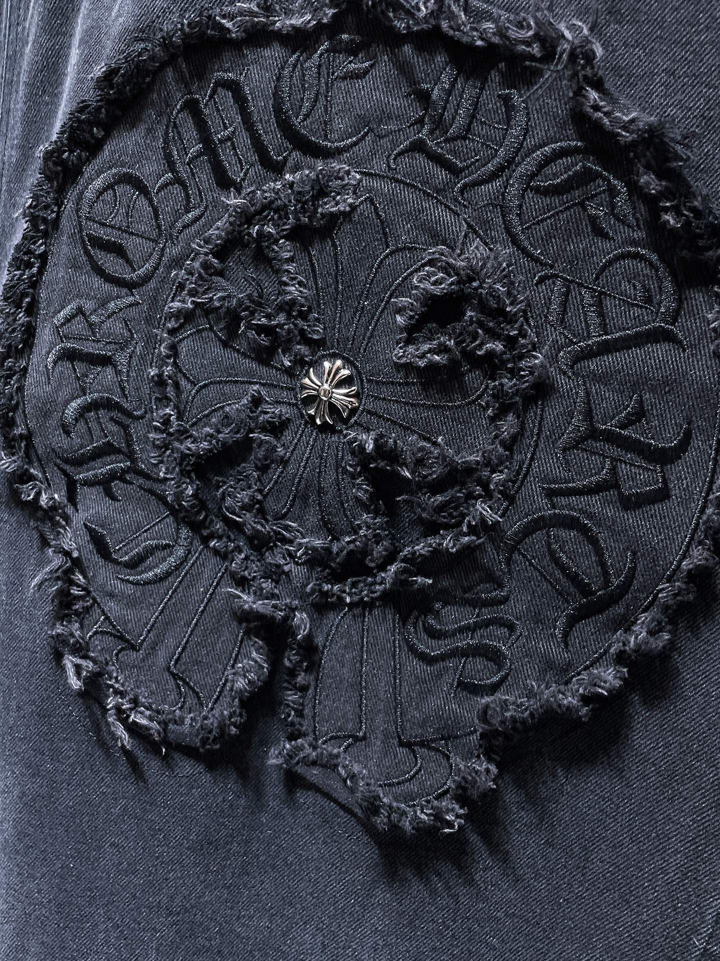Chrome Hearts Black Denim Trucker Jacket – Cross Patch (Washed Black)