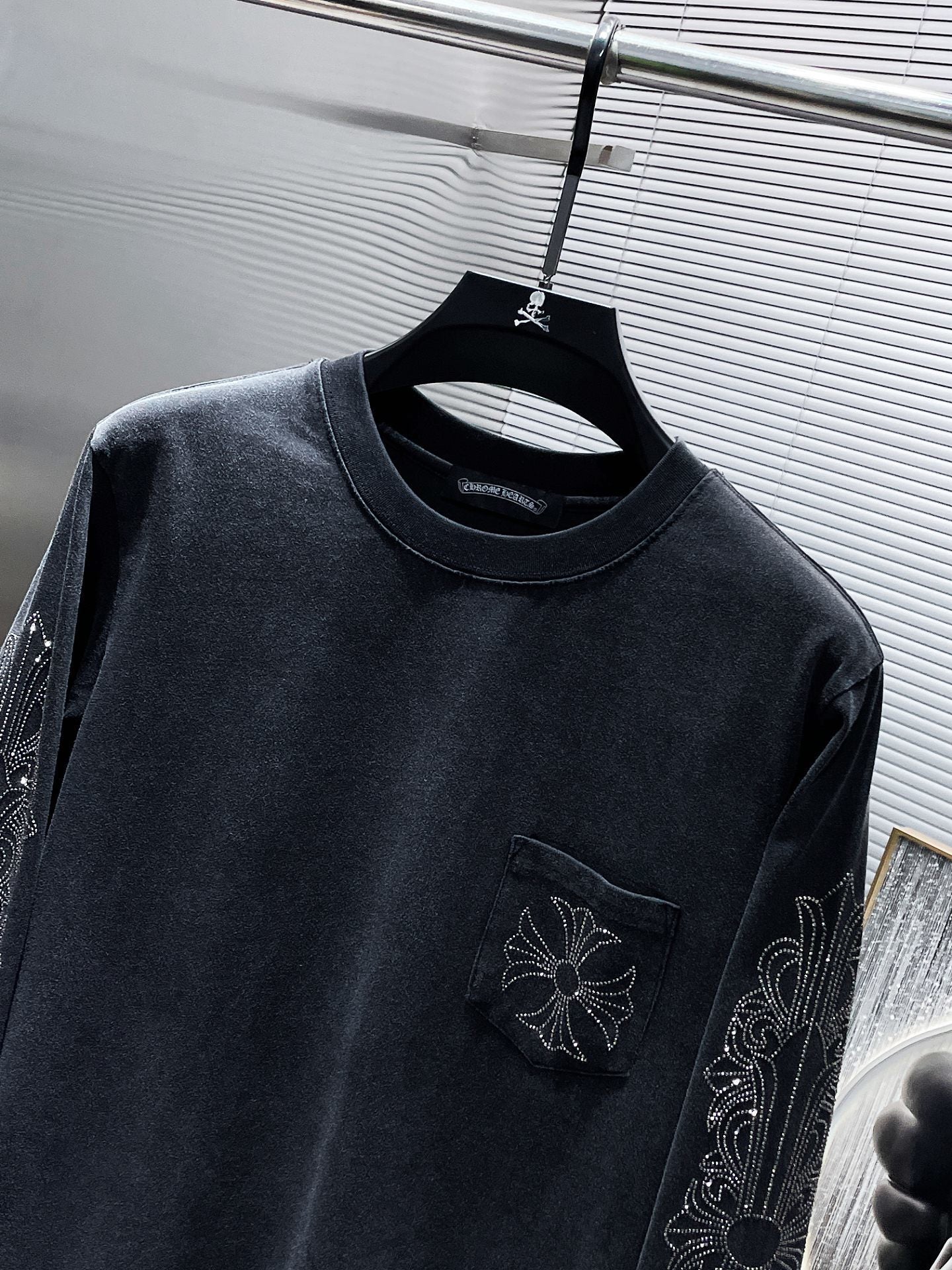 Chrome Hearts Rhinestone Long Sleeve Tee – Cross Logo Black