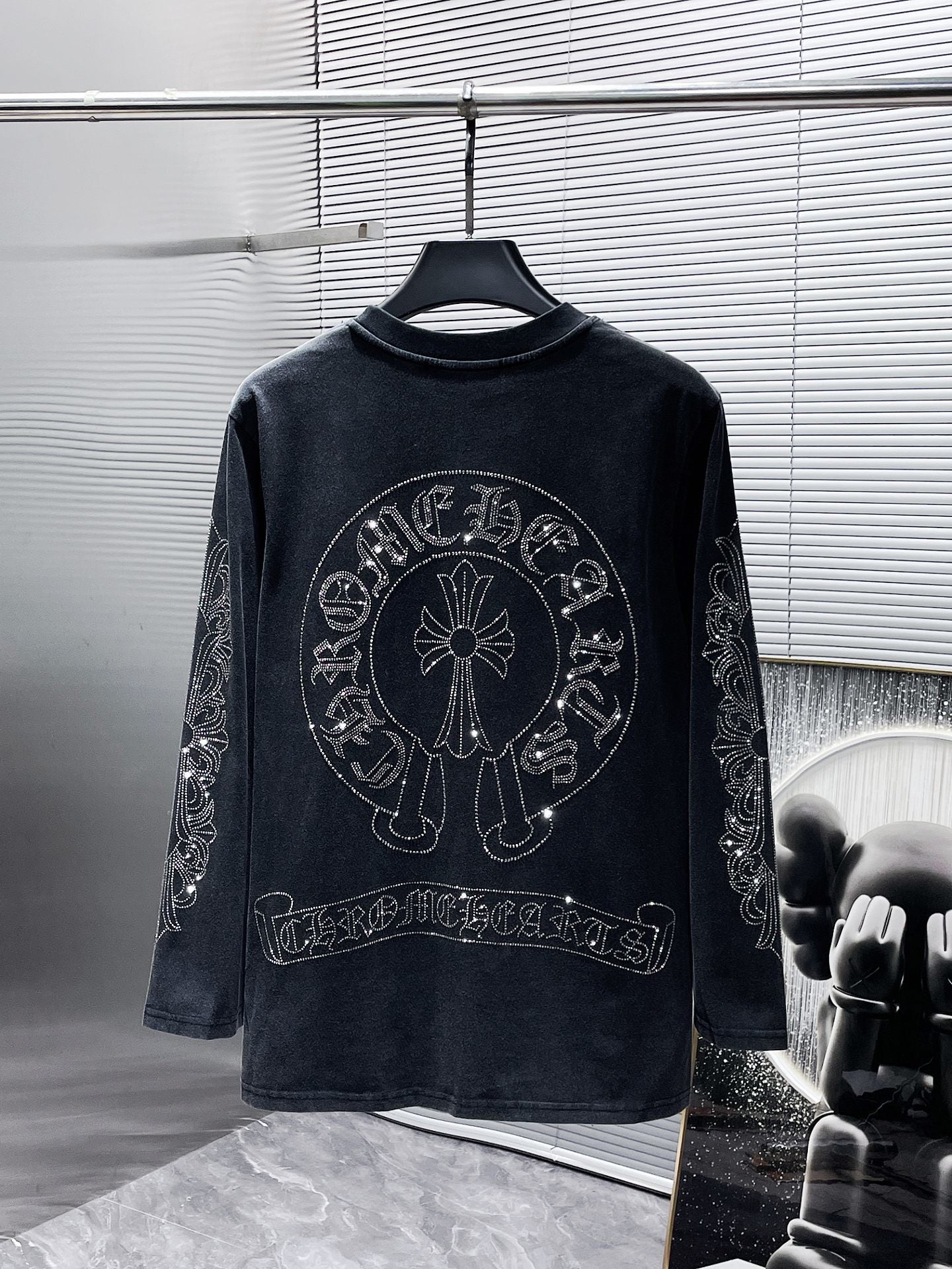 Chrome Hearts Rhinestone Long Sleeve Tee – Cross Logo Black