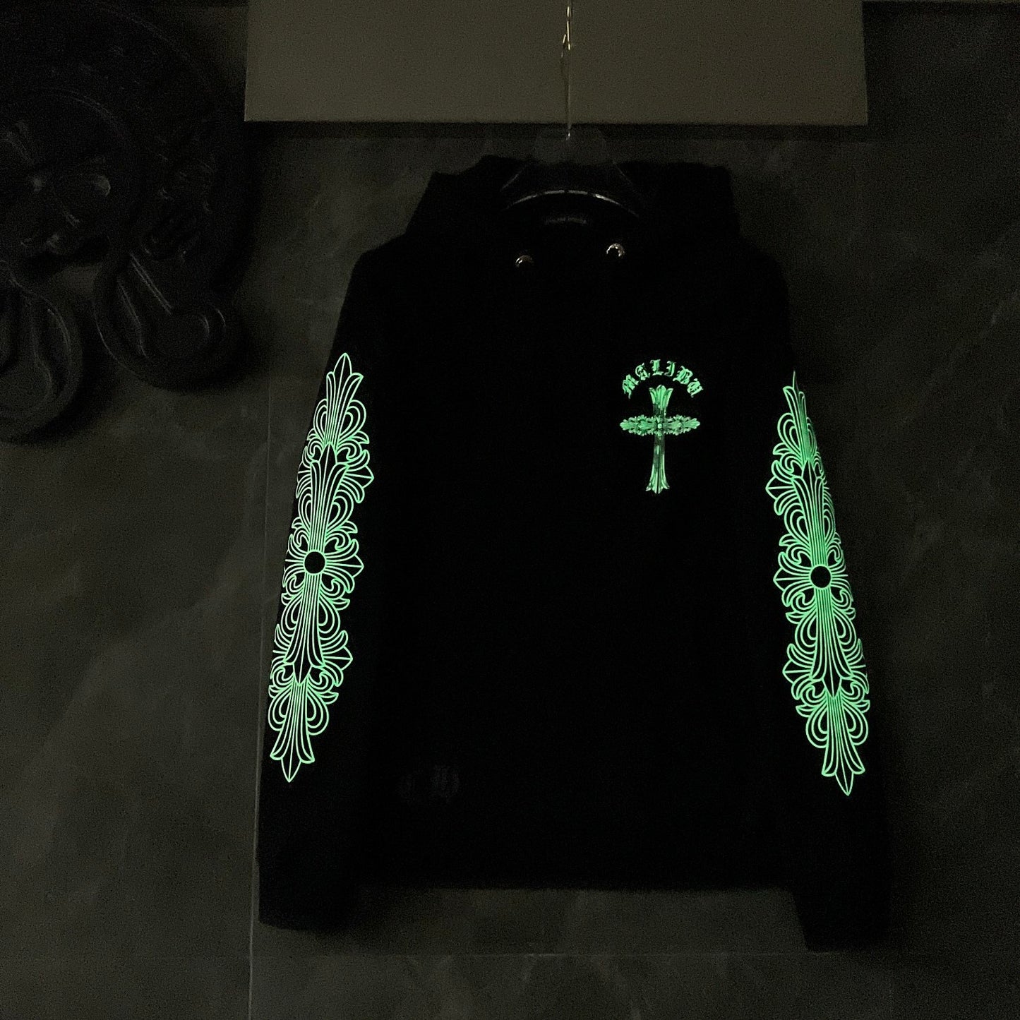 Chrome Hearts Glow Hoodie – Cross Logo Black (Reflective / Glow-in-the-Dark)
