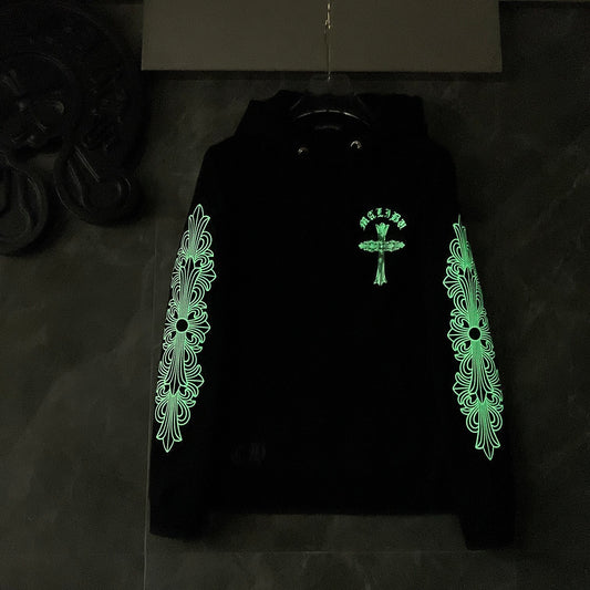 Chrome Hearts Glow Hoodie – Cross Logo Black (Reflective / Glow-in-the-Dark)