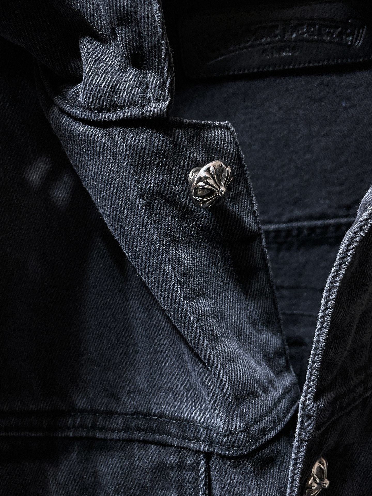 Chrome Hearts Black Denim Trucker Jacket – Cross Patch (Washed Black)