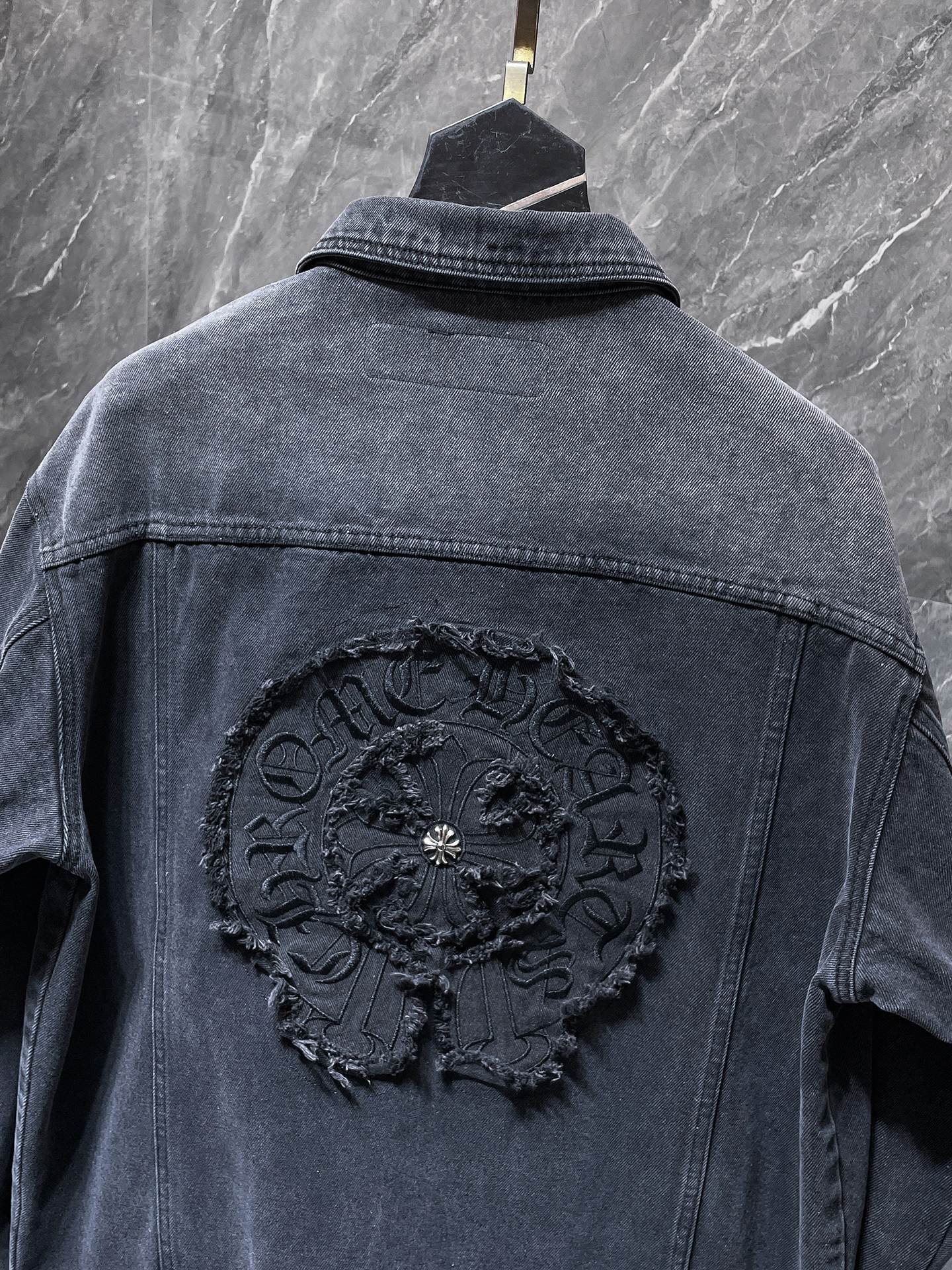 Chrome Hearts Black Denim Trucker Jacket – Cross Patch (Washed Black)