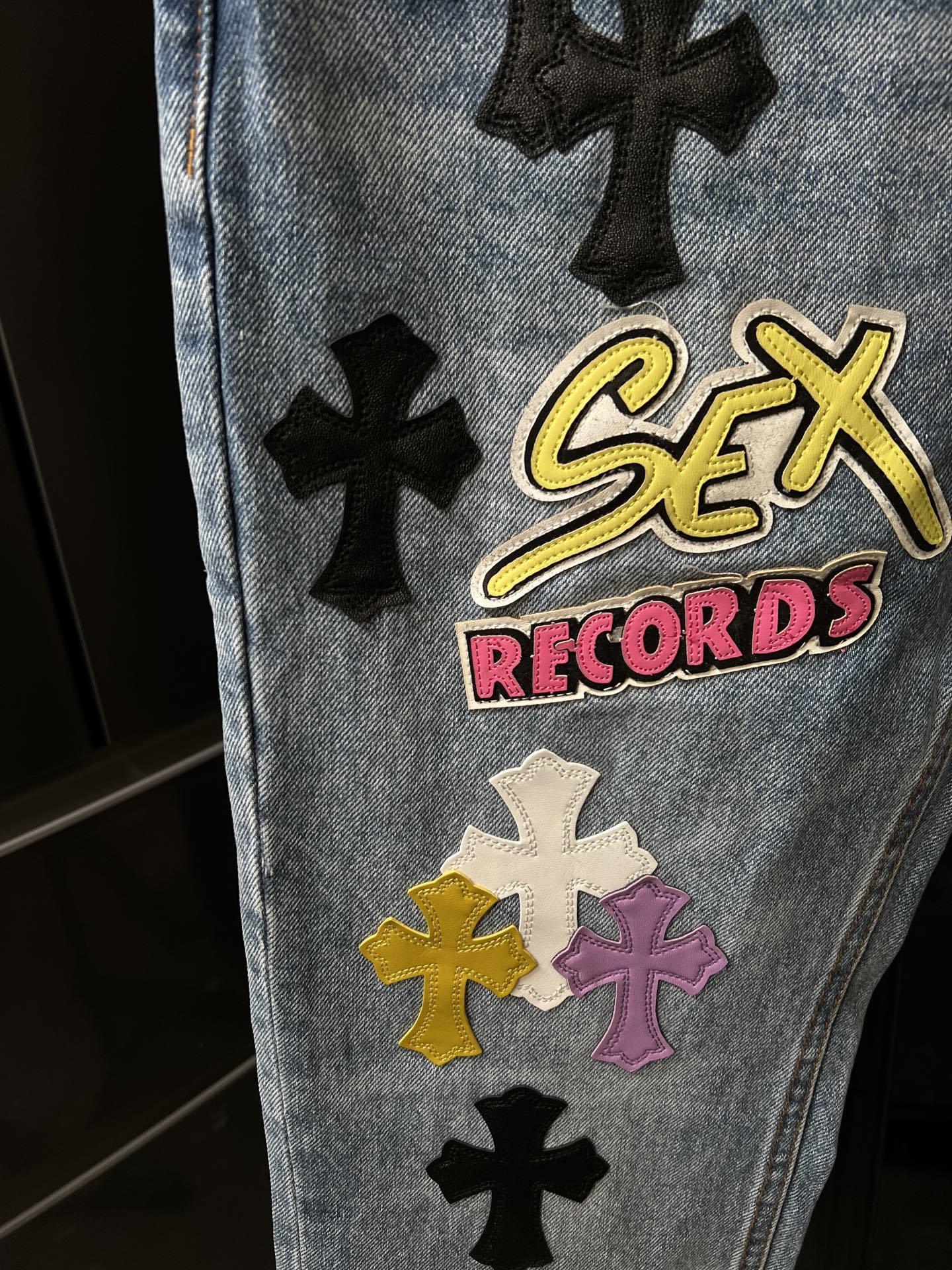 “Sex Records” Multi Patch Denim Jeans