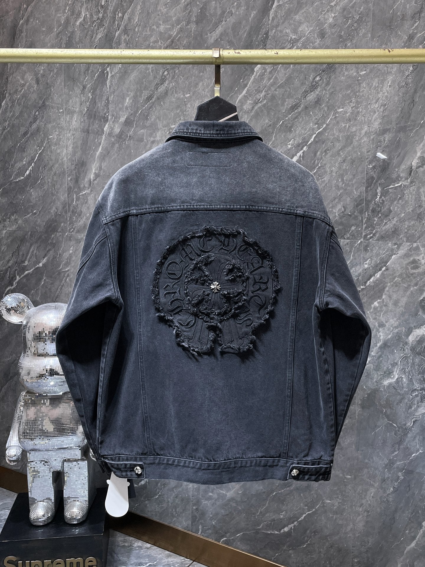 Chrome Hearts Black Denim Trucker Jacket – Cross Patch (Washed Black)