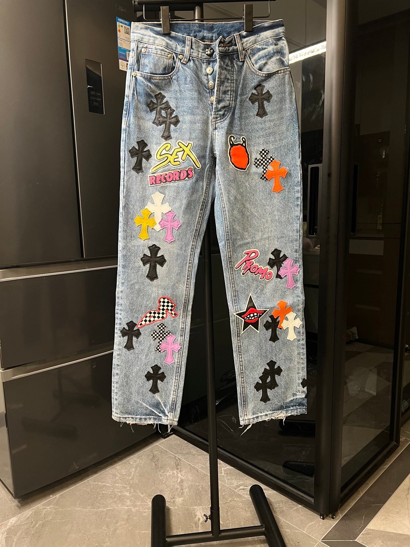 “Sex Records” Multi Patch Denim Jeans