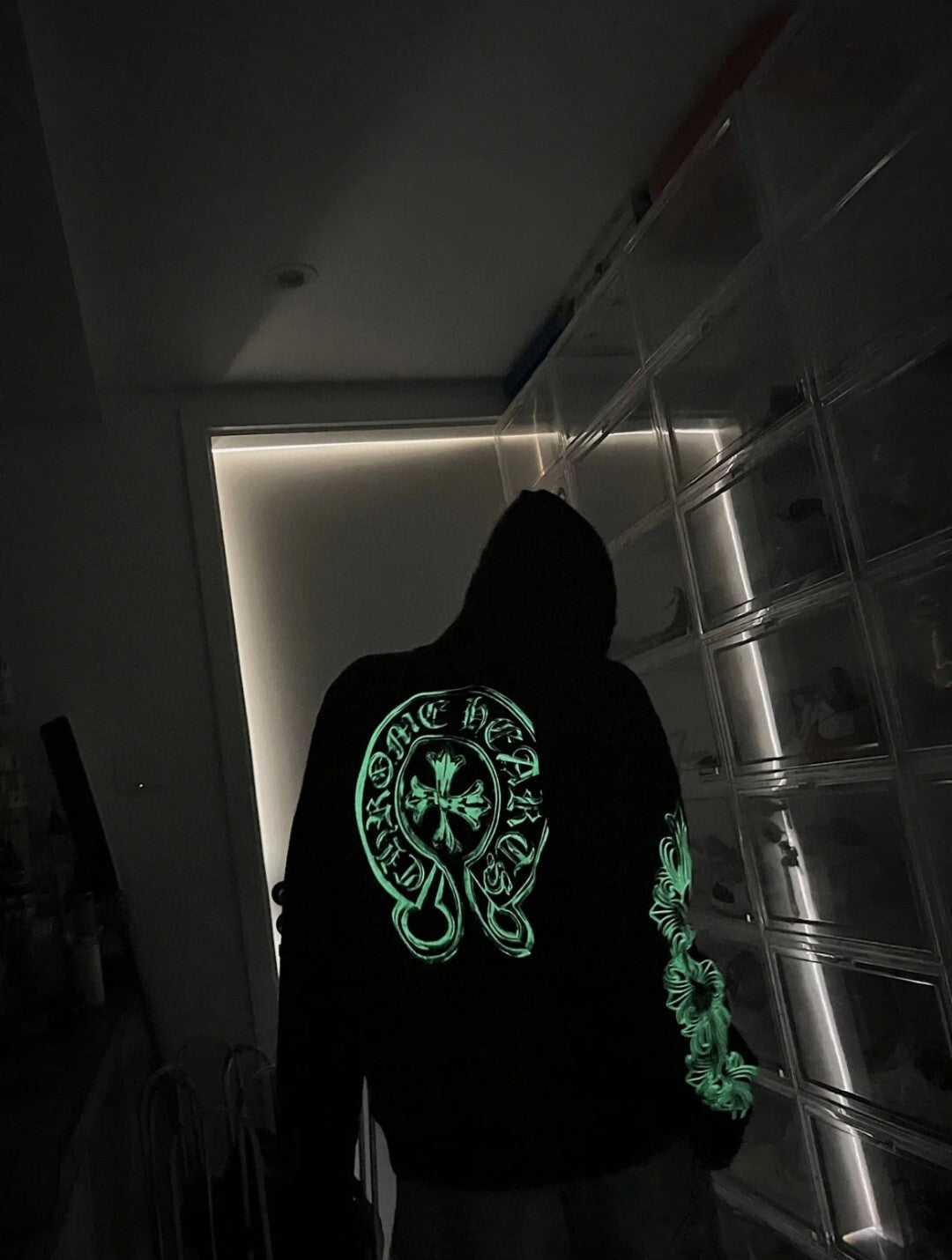 Chrome Hearts Glow Hoodie – Cross Logo Black (Reflective / Glow-in-the-Dark)