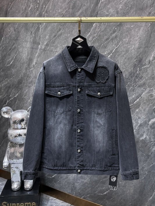 Chrome Hearts Black Denim Trucker Jacket – Cross Patch (Washed Black)